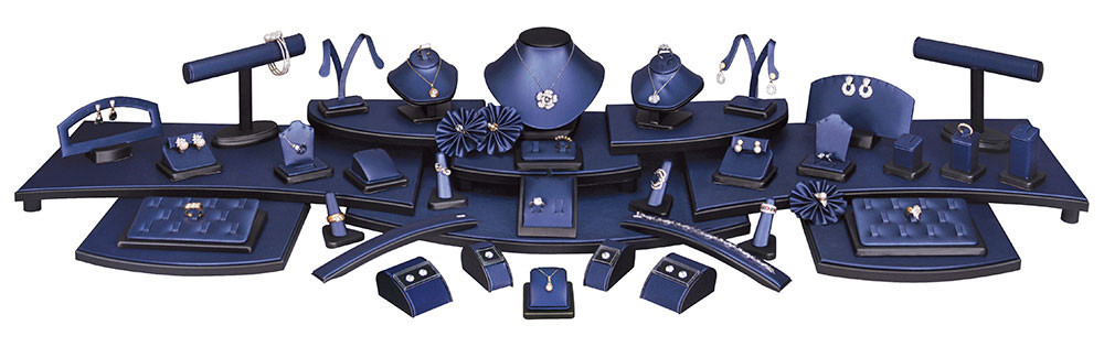 Steel Blue Faux Leather with Black Trim 57-Piece Display Set 67.25