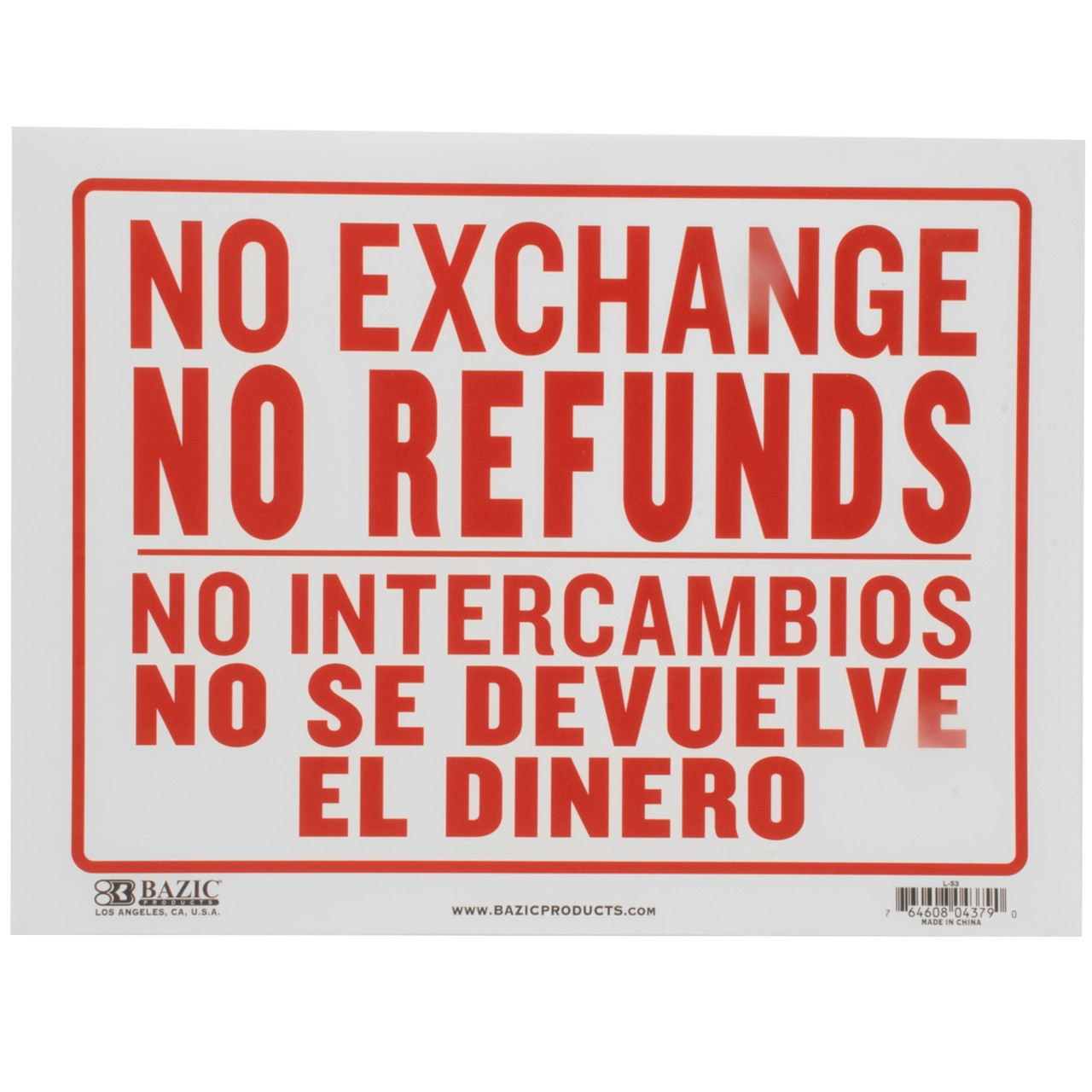 Bilingual No Exchange / No Refund Sign Ed's Box & Supply Inc.