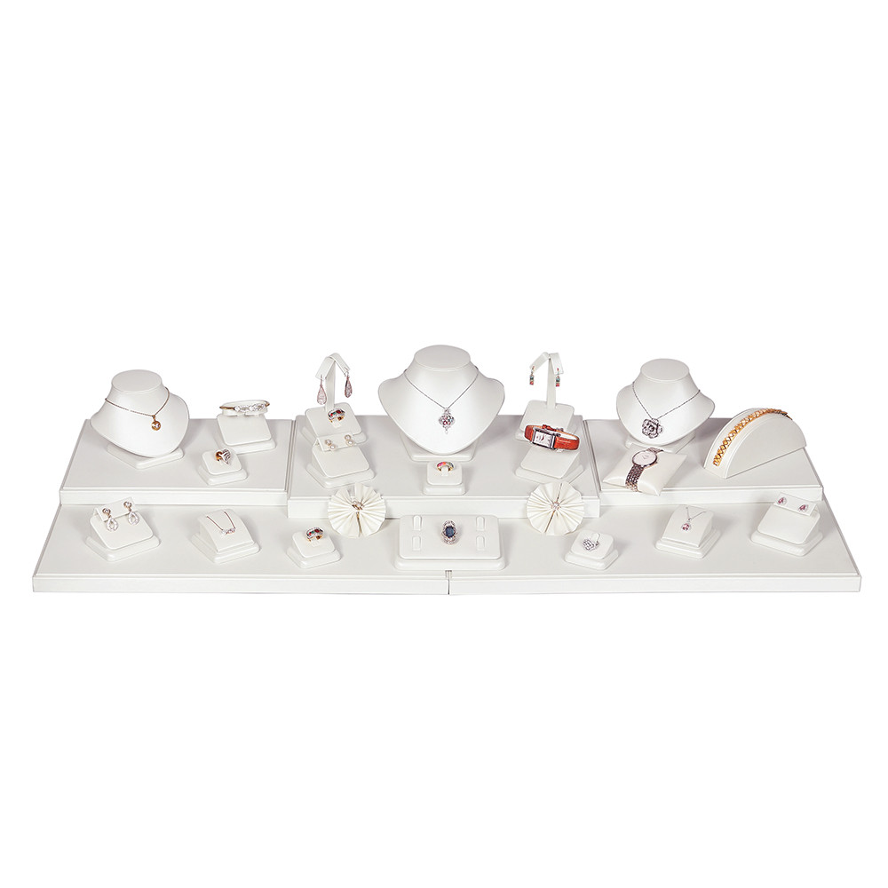 26-Piece Jewelry Display Set in White Shimmer Faux Leather 40.25