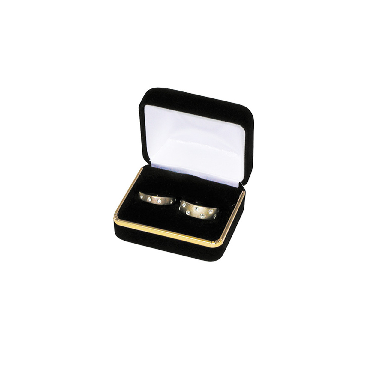 Velvet Double Ring Box with Gold Trim, 2 3/8” x 2” x 1 1/2