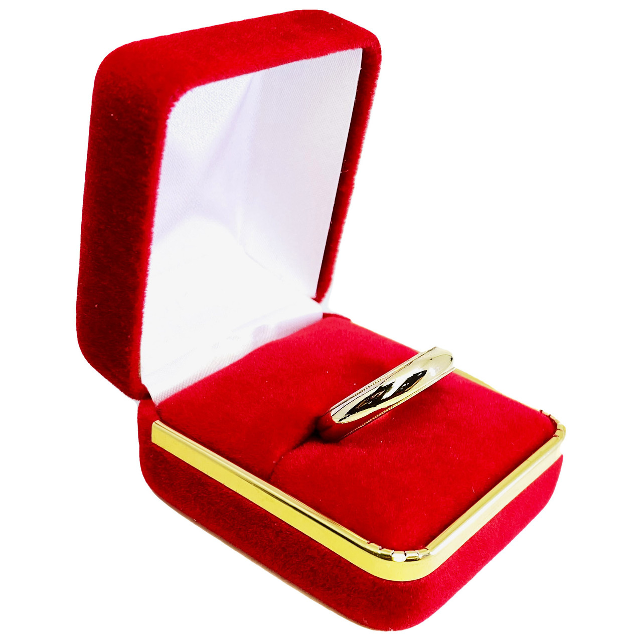 1  MINI Red Leatherette Single Ring Jewelry Box with Gold Trim 