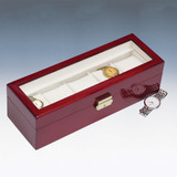 Glass Top Rosewood w/ Beige Faux Leather 5-Pillow Watch Case, 11 7/8" x 4" x 3 1/4"H (CBW120-RW)