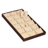 18-Pendant-Earring Tray with Beige Leatherette and Steel Brown Faux Leather Trim (F8-26-L30)