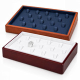 Blue Leatherette-Wood Trim Stackable Trays