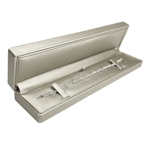 Premium Luna Silver Faux Leather Bracelet / Watch Box, 8.5" x 2.12" x 1"H (JY5B-P90) Premium Luna Silver Faux Leather Bracelet / Watch Box, 8.5" x 2.12" x 1"H (JY5B-P90)