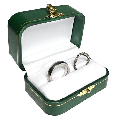 Antique Golden Latch Leatherette Double Ring Box, 2.87" x 2" x 1.5"H (JT5R-GN) Antique Golden Latch Leatherette Double Ring Box, 2.87" x 2" x 1.5"H (JT5R-GN)