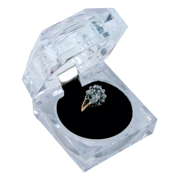 Crystal clear ring box, 1 7/8" x 1 7/8" x 1 3/4"H