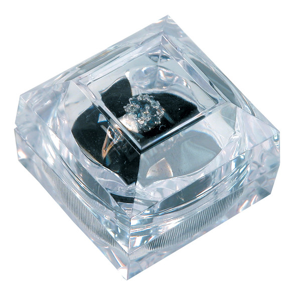 Crystal clear ring box, 1 7/8" x 1 7/8" x 1 3/4"H