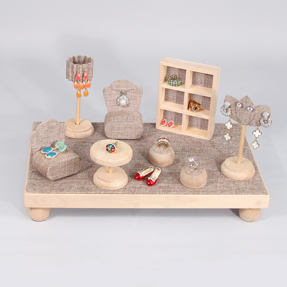 9-Piece Mini Furniture Set, Burlap with Natural Wood Trim, 16" x 9.87" x 8.37" (SET132-N3)