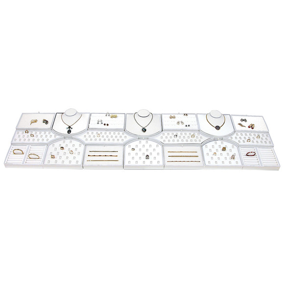 18-Pieces White Faux Leather Set, 68" x 18 1/4" x 2 1/2"H