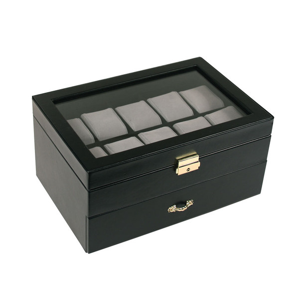 Glass Top Watch Case Holds 20-Watches and Features a Black Faux Velvet Interior11 5/8" x 8" x 6"H