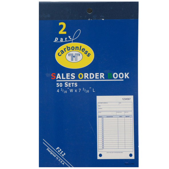 Sales Order Book, 50 sets 2-Part Carbonless, White-Yellow, 4 3/16" x 7 3/16" (F212)