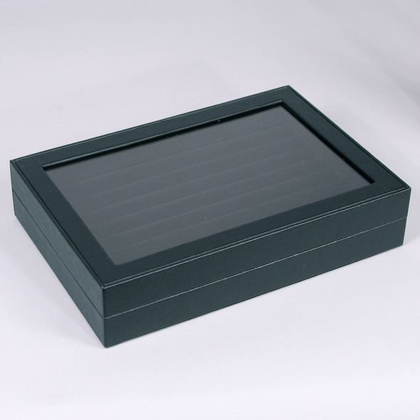 Glass top Black Faux Leather Metal Gem Box, 2  x 2 3/8 x 1H, Double  Sided Foam( White,Black) - Ed's Box & Supply Inc.