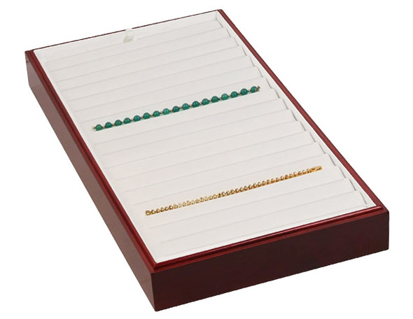 Stackable 18 Bracelet Tray - Rosewood with White Leather,18" x 9 1/2" x 1 7/8"H(TB5)