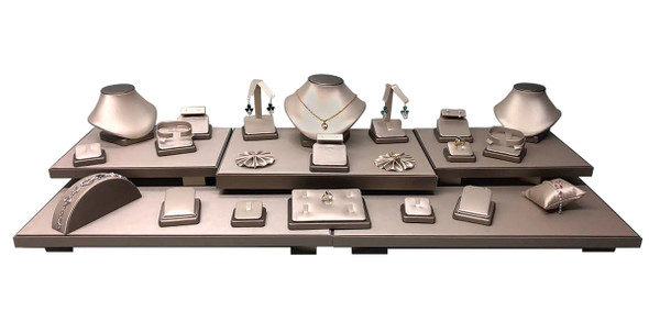 26-Piece Jewelry Display Set with Champagne Leatherette Finish 40.25" x 16" x 9.75"H (SET35-R63)