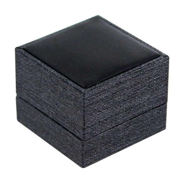 Ring Box in Mesh Grey and Black Faux Leather 2" x 2" x 1.62"H (JU3R-M27)