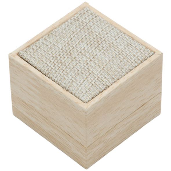 Wood Finish Padded Burlap Inset Top Ring Box 2" x 2" x 1.62"H (JU3R-N3)