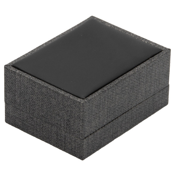 Double Ring Box with Mesh Grey and Black Leatherette 3.12" x 2..37" x 1.5"H