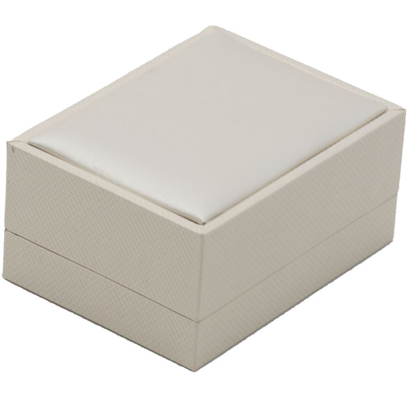 Double Ring Box in White Shimmer Satin and Paradiso 3.12" x 2..37" x 1.5"H