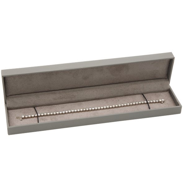 Tennis Bracelet Box Features a Gray Suede Interior with Matching Gray Matte Exterior - 12pcs per pack