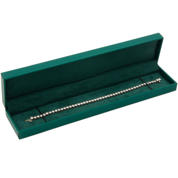 Tennis Bracelet Box Features an Emerald Green Suede Interior with Matching Green Matte Exterior - 12pcs per pack