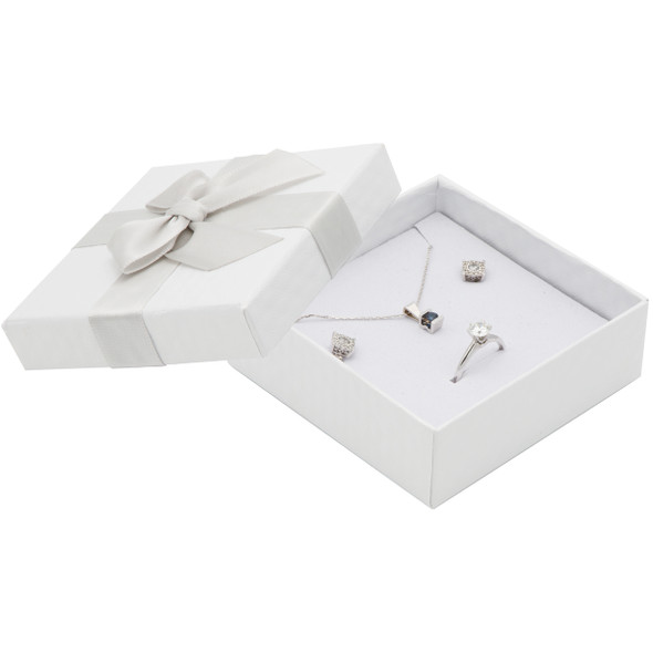 Universal Bow Tie Gift Box Features a White Patterned Finish Can a Hold Pair of Earrings, Necklace, Ring, and a Bangle - Sold in Packs of 24 pcs