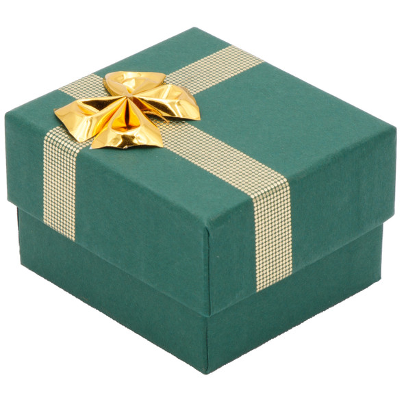 Ring Box with a Deep Green Exterior and a Shiny Gold Bow Tie - 24 Pieces Per Pack