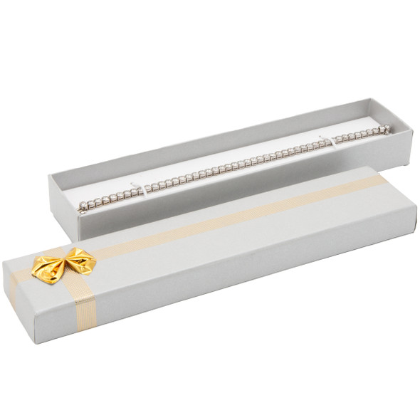 Bracelet Box with a Silver Exterior and a Shiny Gold Bow-Tie - 12 Pieces Per Pack