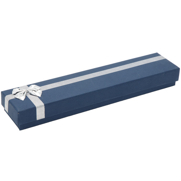 Bracelet Box with a Navy Blue Exterior and a Shiny Silver Bow-Tie - 12 Pieces Per Pack