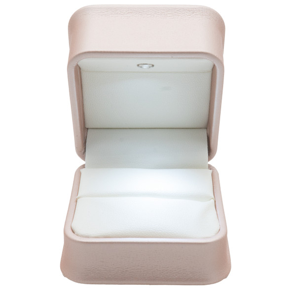 LED Lighted Ring Box with Plush Pink Leatherette Exterior