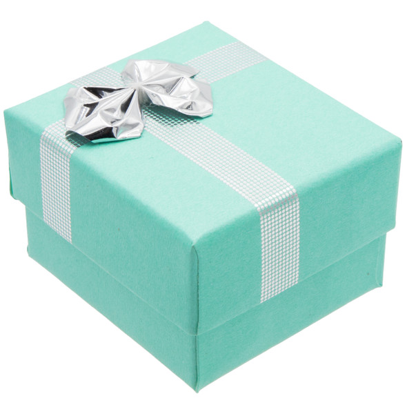 Ring Box with a Teal Blue Exterior and a Shiny Silver Bow Tie - 24 Pieces Per Pack