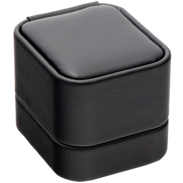 Luxury Black Leather Ring Box with Rounded Corners – Elegant for Proposals and Engagements - (RCR3-BK)
