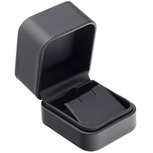 Black Luxury Leather Earring, Pendant, Small Necklace Box with Rounded Corners – (RCE3-BK)