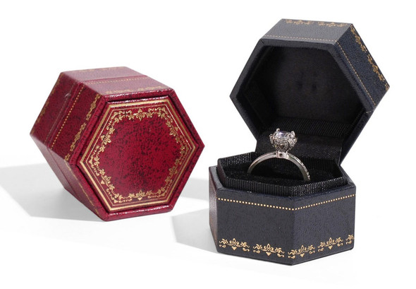 Antique Style Hexagon Ring Boxes – Vintage Jewelry Packaging (12 Pack Assorted Colors: Red, Navy, Green)
