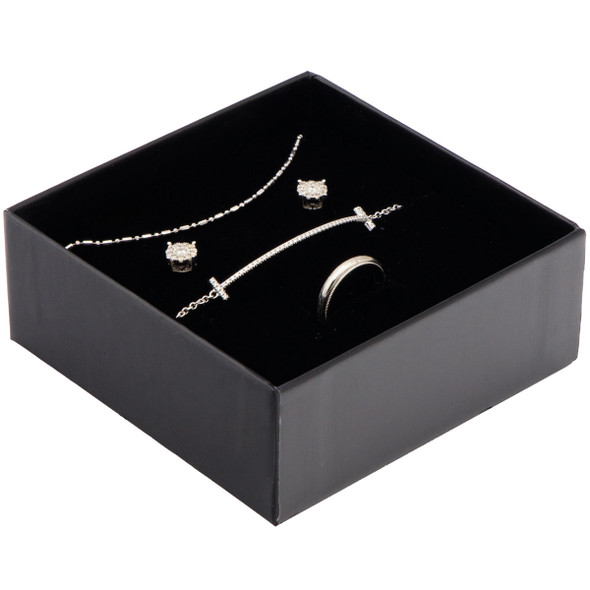 All-In-One Jewelry Gift Box for Necklace, Pendant, Earrings and Ring - Black Paper Box with Velvet Interior - 12 Pieces Per Pack