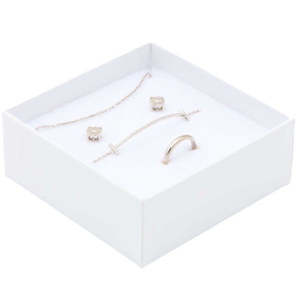 All-In-One Jewelry Gift Box for Necklace, Pendant, Earrings and Ring - White Paper Box with Velvet Interior - 12 Pieces Per Pack