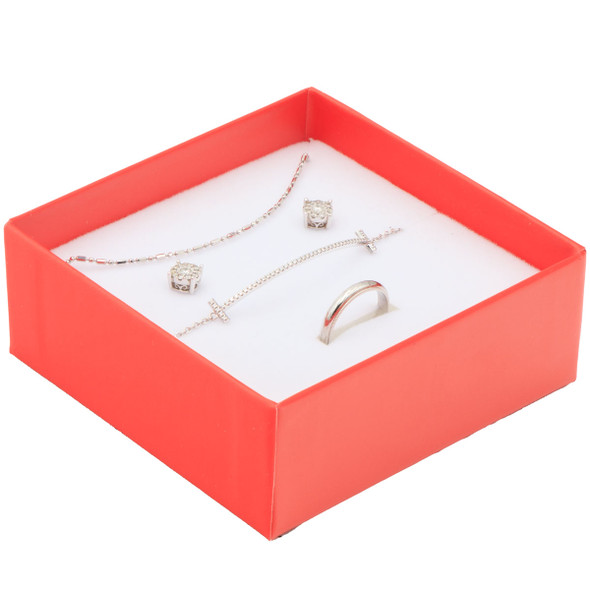 All-In-One Jewelry Gift Box for Necklace, Pendant, Earrings and Ring - Red Paper Box with Velvet Interior - 12 Pieces Per Pack