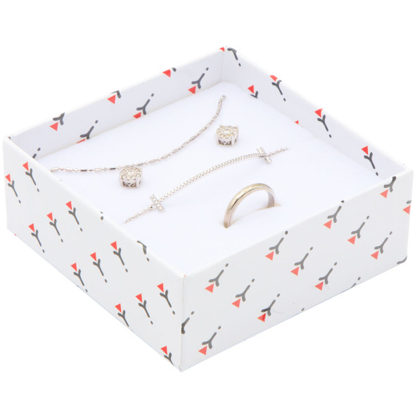 All-In-One Jewelry Gift Box for Necklace, Pendant, Earrings and Ring - Red Bow Paper Box with Velvet Interior - 12 Pieces Per Pack