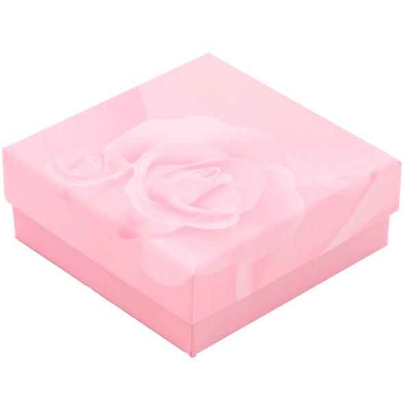 All-In-One Jewelry Gift Box for Necklace, Pendant, Earrings and Ring - Pink Rose Paper Box with Velvet Interior - 12 Pieces Per Pack