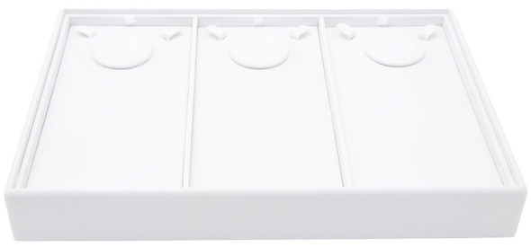 White Faux Leather Necklace & Chain Display Tray – 3 Section Stackable Jewelry Showcase Tray