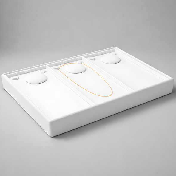 White Faux Leather Necklace & Chain Display Tray – 3 Section Stackable Jewelry Showcase Tray