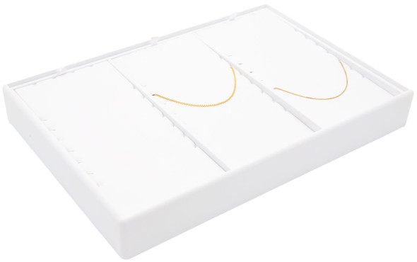 White Faux Leather Small Chain Display Tray – 3 Section Stackable Jewelry Showcase Tray