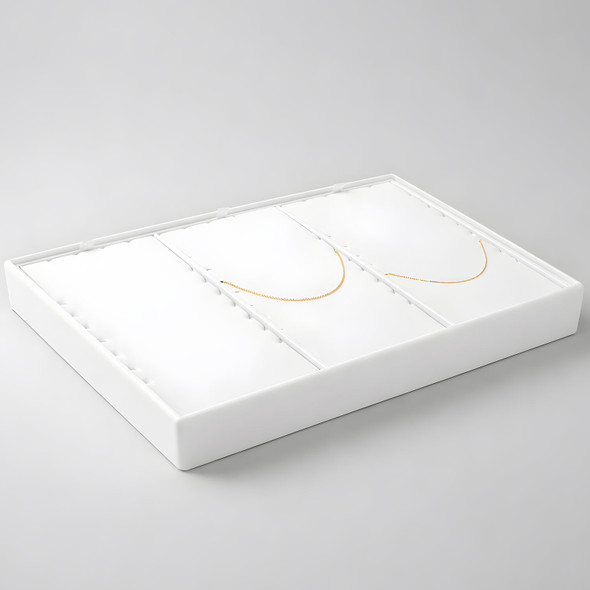 White Faux Leather Small Chain Display Tray – 3 Section Stackable Jewelry Showcase Tray