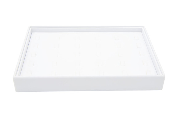 White Faux Leather Ring Display Tray – Holds 30 Rings | Stackable Jewelry Showcase Tray
