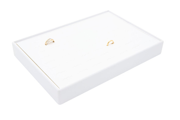 White Faux Leather Ring Display Tray – Holds 56 Rings | Ideal for Wide Men’s Rings | Stackable Jewelry Tray