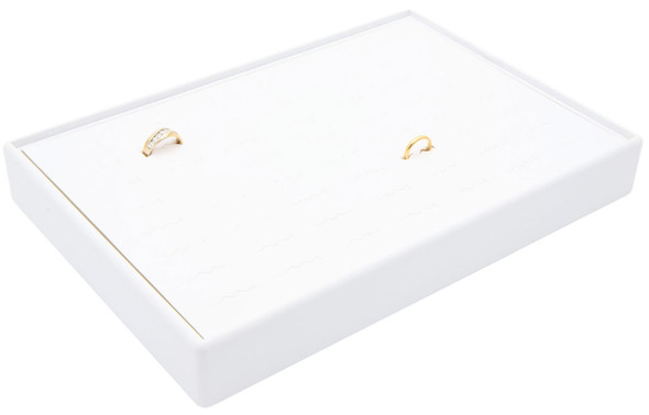 White Faux Leather Ring Display Tray – Holds 56 Rings | Ideal for Wide Men’s Rings | Stackable Jewelry Tray