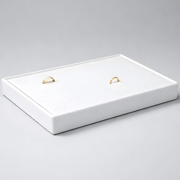 White Faux Leather Ring Display Tray – Holds 56 Rings | Ideal for Wide Men’s Rings | Stackable Jewelry Tray