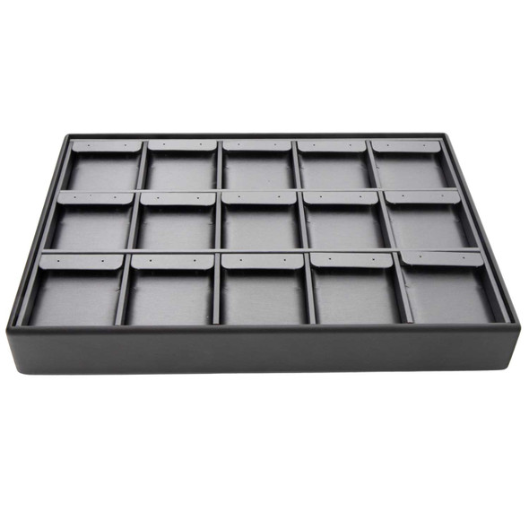 Steel Grey and Black Faux Leather 15 Pair Earring Display Tray with Removable Tabs – Stackable Jewelry Showcase Insert