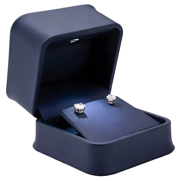 LED Lighted Blue Faux Leather Earring Box with Removable Insert & White Outer Packer – Wholesale Jewelry Packaging