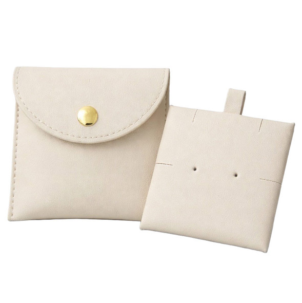 Snap Button Ivory WhiteJewelry Pouch with Removable Display Card – Stud, Dangle & Chain Holder – 10 Pack – Custom Logo Hot Stamp Available
